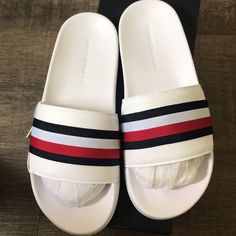 Women’s Tommy Hilfiger Dippi Slides Sandal White/Navy Blue/Red Size: 6.5w Brand New! (Never Worn Or Tried On) Runs True To Size Manmade Upper With A Textured Design Slide On Style For An Easy On And Off Smooth Linings Lightly Padded Molded Footbed For Added Comfort Synthetic Outsole For Added Traction Casual White Tommy Hilfiger Sandals, Tommy Hilfiger Flip Flops For Beach In Summer, Tommy Hilfiger Synthetic Beach Sandals, Tommy Hilfiger Slip-on Beach Sandals, Tommy Hilfiger Casual Sandals With Round Toe, Casual Tommy Hilfiger Sandals With Round Toe, Tommy Hilfiger Cushioned Slip-on Sandals, Tommy Hilfiger Flat Synthetic Sandals, Tommy Hilfiger Casual Sandals For Summer