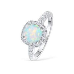 Simulated Opal Halo Engagement Ring | Modern Gents Trading Co. White Cushion Cut Halo Ring, Diamond White Cushion Cut Halo Ring, Opal Ring With Cubic Zirconia And Halo Setting, Elegant Opal Ring With Halo In Round Cut, Elegant Opal Ring With Round Cut Halo, Elegant Opal Promise Ring With Halo Setting, Cushion Cut Cubic Zirconia Halo Ring, Diamond Opal Ring With Halo Design, Opal Cubic Zirconia Ring With Halo Setting For Promise