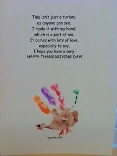 a handprinted thanksgiving card with an image of a turkey