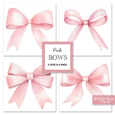 four watercolor bows in pink and white