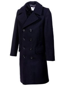 Men's Wool Knee Length Peacoat 714US Classic Navy Double-breasted Peacoat, Classic Double-breasted Peacoat With Pockets, Classic Navy Peacoat With Double Button Closure, Solid Long Peacoat With Button Closure, Classic Navy Pea Coat With Double Button Closure, Business Solid Peacoat With Button Closure, Classic Single Breasted Solid Peacoat, Classic Long Peacoat With Double-breasted Fastening, Classic Peacoat With Buttons