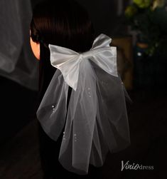 - Short satin veil Elegant Tulle Veil For Bridal Shower, White Tulle Veil For Bridal Shower, Elegant Tulle Bridal Accessories For Bridal Shower, Elegant White Veil For Ceremony, Elegant White Ceremony Veil, White Tulle First Communion Dress For Ceremony, Elegant White First Communion Dress With Satin Bow, White Tulle Dress For First Communion Ceremony, Elegant Tulle Bridal Accessories For Bride