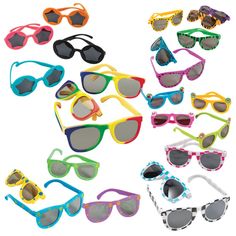 Use this huge assortment of novelty sunglasses to give variety to your classroom rewards system! The unique designs have so much vibrancy and personality. This bulk supply is also an excellent addition to your Halloween supplies; the glasses are quick and easy costumes, and are the perfect Halloween party favors and alternatives to sugary Halloween candy for trick-or-treaters.Includes:o 24 Plastic Summer Fun Icon Sunglasses (5" with 4 1/2" ear pieces.)o 24 Plastic Checkerboard Nomad Sunglasses (5" with 4 1/2" ear pieces.)o 24 Plastic Star Cutout Sunglasses (5" x 2 1/4" with 4 1/2" earpieces.)o 24 Plastic Bright Animal Print Sunglasses (5 1/2" with 4 1/2" ear pieces.) o 24 Plastic Rainbow Sunglasses (5 " with 5" ear pieces.)o 24 Plastic Fish Print Sunglasses (5" with 4 3/4" earpieces.) o As Novelty Plastic Sunglasses With Tinted Lenses, Fun Multicolor Plastic Sunglasses, Novelty Sunglasses With Tinted Plastic Lenses, Fun Multicolor Polarized Sunglasses, Playful Multicolor Sunglasses With Mirrored Lenses, Playful Multicolor Polarized Sunglasses, Novelty Sunglasses With Tinted Lenses, Classroom Rewards System, Quick And Easy Costumes