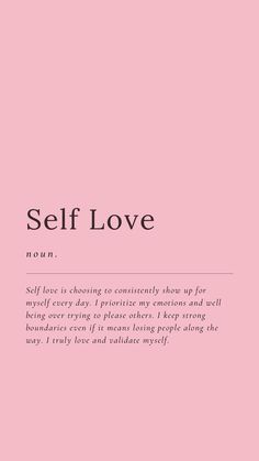 a pink book cover with the words self love written in black and white on it