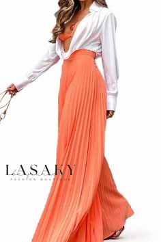 Lasaky - Stylish Pleated Wide Leg Trousers for a Fashion-forward Look Legging Jeans, Fashion Elegant, Color Fashion, American Women, Club Dresses, Haiti, Colorful Fashion, Elegant Fashion, Tankini