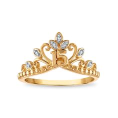 Diamond Accent Quinceanera Crown Ring in 10KT Yellow Gold 15 Rings Quinceanera, Quinceanera Crown, 15 Rings, Word Meaning, Crown Ring, Ring Ideas, 15th Birthday, 18th Birthday, Quince