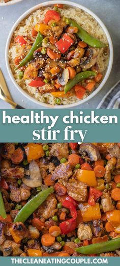 healthy chicken stir fry with vegetables and rice