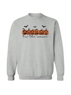 COMFY & COOL: Nearly There offers graphic shirts made of materials that are durable, comfortable, and easy to care for. Whether you're looking for a funny, inspirational, or pop-culture-inspired graphic shirt, we've got you covered.Nearly There This The Season Pumpkins Fall Halloween Unisex Graphic Cotton Pullover Sweatshirt Light Grey Casual  Long Sleeve Fabric Geometric,Halloween,Letter Pullovers Medium Stretch  Men Clothing, size features are:Bust: ,Length: ,Sleeve Length: Funny Print Sweatshirt For Fall, Gray Slogan Sweatshirt For Fall, Funny Streetwear Sweatshirt For Fall, Fall Novelty Cotton Tops, Novelty Letter Print Tops For Fall, Novelty Cotton Tops For Fall, Pre-shrunk Funny Tops For Fall, Funny Halloween Graphic Print Sweatshirt, Funny Fall Streetwear T-shirt