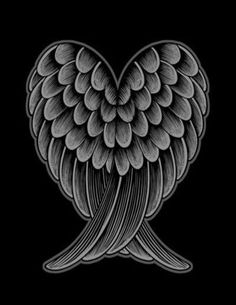 an artistic black and white drawing of a heart with wings