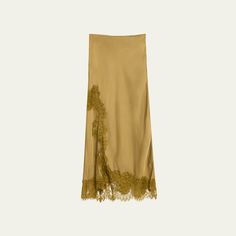 A.L.C. "Olivia" satin midi skirt featuring tonal lace detailing  High rise  Slip silhouette Hem falls below the knee Side zip  Viscose Dry clean Imported