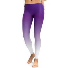 We cannot get enough of everything that is purple, so these Ombre Purple to White Leggings are a must in our Ombre collection and your wardrobe. You can pair these leggings with white, purple, pink or black sneakers, heels or boots. Go crazy with these leggings if you love color. Purple Athleisure Yoga Tights, Sporty Purple Yoga Tights, Sporty Purple Tights, Purple Athleisure Tights For Pilates, Purple Compression Leggings For Yoga, Purple Compression Yoga Leggings, Casual Purple Sports Leggings, Sporty Purple Yoga Leggings, Purple Full-length Athleisure Leggings