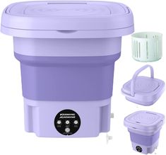 the purple ice bucket is next to two plastic containers