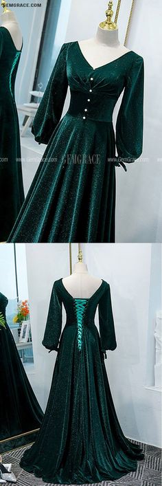 10% off now|Free shipping world-wide. Elegant Lantern Sleeves Dark Green Velvet Formal Dress at GemGrace. Click to learn our pro custom-made service for wedding dress, formal dress. View #FormalDresses for more ideas. Green Velvet Formal Dress, Velvet Formal Dress, Dark Green Velvet, Gorgeous Prom Dresses, For Wedding Dress, Prom Dress Inspiration, Prom Night, Dress Formal, Long Gown