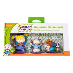 three cartoon figurines are in the package