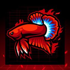 a red fish with blue flames on it's head