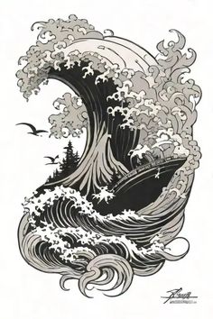 faec0f75-0ed6-4984-a6e0-45b8d7ed5a68_0.webp (512×768) Ocean Waves Tattoo, Waves Tattoo Design, Tattoos Ocean, Ocean Wave Tattoo, Wave Tattoo Design, Blackwork Tattoos, Temp Tattoo, Waves Crashing, Home Tattoo