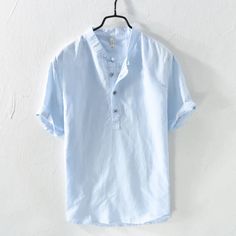 Shirts Type: Casual Shirts Applicable Scene: Casual Style: Smart Casual Sleeve Length(cm): Short Applicable Season: summer Gender: MEN Item Type: Shirts Collar: STAND Closure Type: Single Breasted Material: COTTON Material: Linen Fabric Type: Broadcloth Pattern Type: Solid Best Casual Shoes, Mens Linen Shorts, Male Tops, Stand Collar Shirt, Tops Short Sleeve, Linen Shirt Men, Mens Linen, Retro Men, Lacoste Men