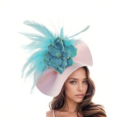 Turquoise Blue Candy Pink Feather Flower Ladies Royal Ascot Fascinator Hat Headband Womens Kentucky Derby Headpiece Day Wedding Church Hats Hats By Cressida Kentucky Derby & Ascot Fascinator Hats Turquoise Blue & Candy Pink Jeanine Flower Feather Fascinator Gorgeous array of turquoise feathers surround a large turquoise magnolia flower set on a round soft candy pink base.  Base measures 14 inches wide This pink and turquoise headpice is mounted with a matching headband. If you prefer a headband Spring Blue Fascinator For Garden Party, Blue Spring Fascinator For Garden Party, Blue Mini Hats With Handmade Flowers For Royal Ascot, Elegant Turquoise Headpiece For Wedding, Elegant Turquoise Wedding Headpiece, Light Blue Headpieces For Spring Wedding, Summer Blue Headpiece With Handmade Flowers, Spring Blue Mini Hats With Handmade Flowers, Blue Fascinator With Handmade Flowers For Kentucky Derby