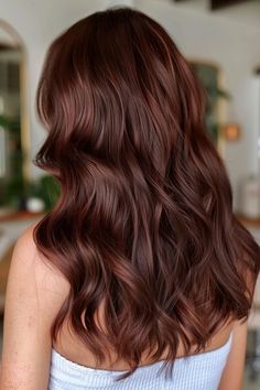 Craving a hair color that’s rich, indulgent, and utterly irresistible? Look no further than chocolate cherry brown! This luxurious shade combines the warmth of chocolate brown with a tantalizing hint of cherry red, resulting in Dark Brown With Auburn Balayage, Dark Red Orange Hair Color, Solid Auburn Hair Color, Brassy Red Hair, Dark Brown Hair With Auburn Undertones, Red Brown Highlights In Brown Hair, Best Hair Color For Grey Eyes, Merlot Red Hair, Brown Hair Colors Chocolate Medium