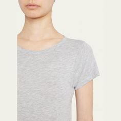 Eterne lightweight tee Scoop neckline Short sleeves Shrunken slim fit Cropped hem Pullover style Cotton/modal Made in USA from imported materials Scoop Neckline, Pullover Styling, Heather Grey, Made In Usa, Tops Designs, Short Sleeves, Slim Fit, Crew Neck, Luxury Fashion