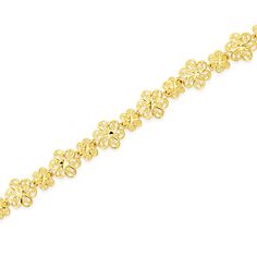 "14k solid gold filigree flower diamond cut Bracelet.  Floral jewelry. measures approx 1/4\" by 7.75\". diamond cut finish." Yellow Gold Filigree Jewelry In Flower Shape, Yellow Gold Filigree Flower Shaped Jewelry, Yellow Gold Filigree Bracelets, Gold Flower Shaped Bracelets For Formal Occasions, Yellow Gold Filigree Bracelet For Anniversary, Yellow Gold Filigree Bracelets For Anniversary, Gold Flower-shaped Diamond Cut Jewelry, Anniversary Yellow Gold Filigree Bracelet, Formal Yellow Gold Flower Bracelet