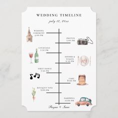 a wedding time line on a white card