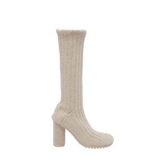 Bottega Veneta "Atomic" wool knit tall sock boots 3.50 in / 90 mm cylinder heel Round toe Pull-on style Rubber outsole Made in Italy Fitted Wool Boots For Fall, Winter Knee-high Boots With Reinforced Heel, Winter Mid-calf Boots With Reinforced Heel, Fitted Mid-calf Platform Boots For Winter, Beige Heeled Boots With Reinforced Heel For Winter, Luxury Knee-high Boots With Reinforced Heel For Winter, Luxury High Ankle Winter Heeled Boots, Luxury High Ankle Heeled Boots For Winter, Winter Beige Heeled Boots With Reinforced Heel