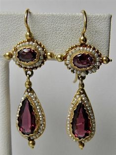 Bijoux Art Nouveau, Historical Jewellery, Teardrop Dangle Earrings, Garnet Jewelry, Epilator, Ancient Jewelry, Seed Pearl, Antique Earrings