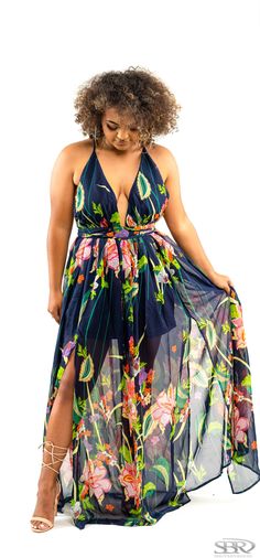 Christy Floral Maxi Dress Woven maxi dress Multi print, thorough slits V shaped neckline, Halter neck tie Open back Loose fit silhouette Classic Chic Style, Summer Items, Floral Print Maxi Dress, Floral Print Maxi, Classic Chic, Navy Floral, Floral Maxi, Printed Maxi Dress, Floral Maxi Dress