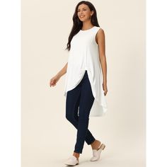 Perfect for both day and evening occasions, these blouses add a touch of elegance and style to any wardrobe. Made with soft fabric, this top ensures all-day comfort without compromising on style. Suitable for casual, holiday, beach, vacation, party, club, photo, dating, home, etc. A sleeveless high-low top for summer matches with any pants, high-waist jeans, leggings, and shoes like sandals, or heels. Chic Sleeveless Tank Top, Casual Stretch Blouse With Vest, Chic Sleeveless Non-stretch Blouse, Chic Non-stretch Sleeveless Blouse, Elegant Non-stretch Sleeveless Blouse, Elegant Sleeveless Non-stretch Blouse, Casual Flowy Tank Top For Day Out, Casual Asymmetrical Hem Tops For Daywear, Casual Stretch Tank Top For Daywear