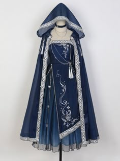 Blue Elf Dress, Star Fairy Costume, Royal Fantasy Outfits, Dark Blue Fantasy Dress, Mage Outfit Female, Fairy Cloak, Chinese Hanfu Princesses, Blue Fantasy Dress, Warrior Princess Outfit