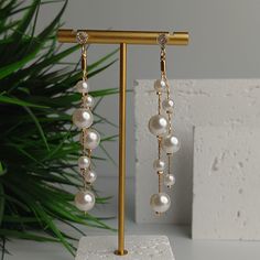 Gold Bridal Jewelry, Dangle Pearl Earrings, Pearl Wedding Earrings, Long Bridal Earrings, Pearl Earrings Gold, Long Pearl Earrings, Bridal Earrings Pearl, Earring Ideas, Earrings Pearl