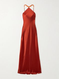 STAUD's elegant 'Cadence' dress makes getting ready for formal events so easy. It's cut from lustrous satin that skims the figure and has beaded halterneck straps, so you don't need to add jewelry. Balance the floor-pooling hem with high heels. Bright Bridesmaid Dresses, Red Satin Dress, Red Evening Dress, Rust Dress, Maxi Slip Dress, Satin Maxi, Maxi Dress Evening, Satin Maxi Dress, Maxi Dress Blue