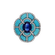 Fancy cut turquoise ring 18k white gold / Oval cut Tanzanite diamond blue ring / Blue gemstone birthstone ring gold size 7 US for woman  PRODUCT DETAILS - ➡️GEMSTONE DETAILS : ❋ Gemstone : Turquoise, Tanzanite ❋ Gemstone Weight : 1.57, 1.33 Cts. ❋ Gemstone Shape : Fancy Cut, Oval Cut ❋ Diamond Size : Mix, 6X8 MM ❋ Diamond Type : Natural ➡️DIAMOND DETAILS : ❋ Diamond Weight : 0.49 Cts. ❋ Diamond Shape : Round Cut ❋ Diamond Color & Clarity : HI - SI (Slightly Included) ❋ Diamond Cut : Excellent ❋ Blue Cabochon Ring In Fine Jewelry Style, Fine Jewelry Blue Cabochon Ring, Blue Cabochon Fine Jewelry Ring, Turquoise Blue Diamond Ring With Center Stone, Blue Turquoise Gemstone Ring In Fine Jewelry Style, Blue Turquoise Gemstone Ring Fine Jewelry, Blue Turquoise Gemstone Ring, Blue Diamond Ring With Gemstone Accents, Oval Shape, Blue Oval Diamond Ring With Gemstone Accents