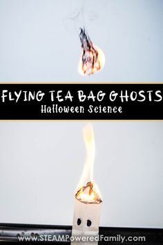 a burning tea bag with the words flying tea bag ghosts written on it in black and white