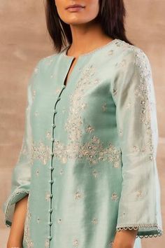 Shop for Sana Barreja Blue Chanderi Silk Kurta Set for Women Online at Aza Fashions Plain Suits, Ethnic Trends, Lawn Dresses, Stylish Kurtis Design, Suits Punjabi, Chikankari Suits, Kurta Set For Women, Simple Kurti Designs, Neck Designs For Suits