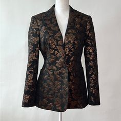 Gorgeous Piece Jacket: 60% Polyester, 28% Cotton, 11% Metalized Polyester, 1% Other Fibers Lining: 100% Polyester Dry Clean Brocade Blazer, Jacquard Blazer, Gold Brocade, Tanya Taylor, Single Button Blazer, Creative Stuff, Floral Blazer, Faux Leather Skirt, Blazer Buttons