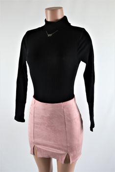 Size: S, Color: Light Pink Skirt With 2 Slits, Suede Mini Skirt, Cheap Fashion, Color Light, Faux Suede, High Waisted Skirt, Mini Skirt, Light Pink, High Waist