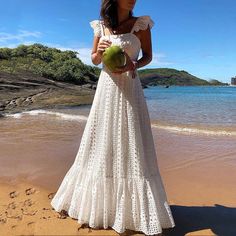 White Hollow Out Maxi Dress White Lace Dress Boho, White Lace Maxi Dress, Lace Dress Boho, White Lace Maxi, Summer Capsule, Prairie Style, Beach Maxi Dress, Formal Dresses For Women, Vestido Casual