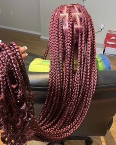 Red Box Braids, Colored Braids, Protective Hairstyles Braids, Trendy Hairstyle