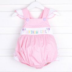 This Birthday Girl Smocked Pink Leah Bubble is perfect for your little one’s birthday celebration! It features charming smocked details with 'Birthday Girl' and festive balloons, plus sweet back ruffles and convenient snaps for easy changing. It’s sure to make her day extra special Golf Birthday Party, 1st Birthday Outfit, Girls Smock, Golf Birthday, Birthday Party Outfits, 1st Birthday Outfits, Baby 1st Birthday, Ric Rac, Pink Gingham