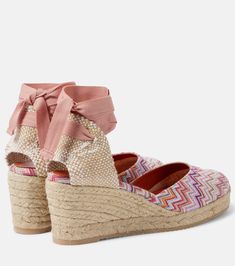 Eva 60 wedge sandals in white - Missoni | Mytheresa Ankle Tie Espadrilles, Pink Espadrilles, White Espadrilles, Brown Wedge Sandals, Wedge Espadrilles, Round Toe Shoes, Leather Espadrilles, Black Wedge Sandals, Designer Kids Clothes