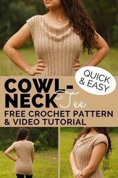 the cowl neck free crochet pattern is shown