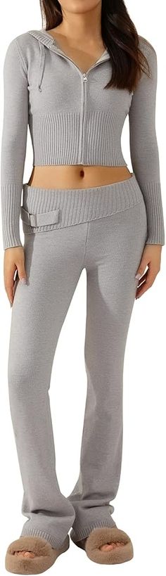 Amazon.com: Yuemengxuan 2-teiliges Damen-Outfit, gerippt, gestrickt, Sweatsuits, langärmelig, Reißverschluss, Kapuze, hohe Taille, Schlaghose, Lounge-Sets, A Grey : Kleidung, Schuhe & Schmuck Amazon Y2k, Outfit Sets For Women, Outfits Long Sleeve, Crop Top Hoodie, Frankies Bikinis, Ribbed Knit Top, Knit Hoodie, Tracksuit Women, Casual Winter Outfits