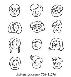 hand drawn doodle style people faces