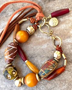 Tribal Boho Bracelet African Ethnic Clay, Horn, Copal and Brass Beads African Trade Bead Jewelry, Bohemian Chic Jewelry, African Trade Beads, Boho Chic Jewelry, Boho Style Jewelry, Boho Bracelet, African Beads, Trade Beads, Resin Beads