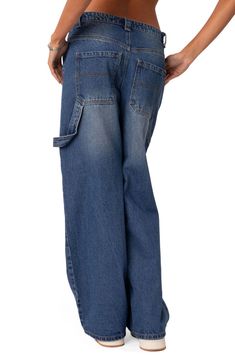 EDIKTED Wide Leg Carpenter Jeans | Nordstrom Carpenter Jeans, Low Rise Jeans, Cargo Jeans, Baggy Jeans, Yellow Black, Aesthetic Fashion, Black N Yellow, Stretch Denim, Full Length