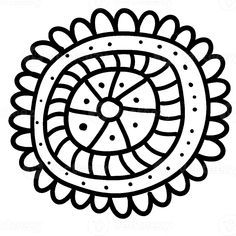 a black and white drawing of a circular object with an intricate design in the center