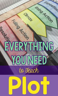 a pile of paper with the words, everything you need to teach plot