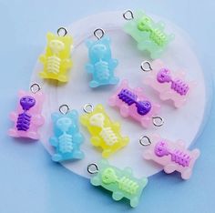 Skeleton Gummy Bear Charm with Eye Pin (11.5mm x 17mm) Gummy Bear Charms, Dark Kawaii, Keychain Charms, Bead Collection, Cute Skeleton, Diy Pendant Necklace, Kawaii Goth, Lavender Pink, Eye Pins